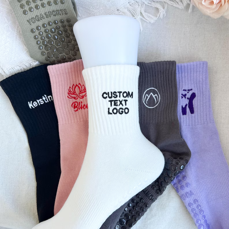 Customized Pilates Grip Socks with Stitching Logo