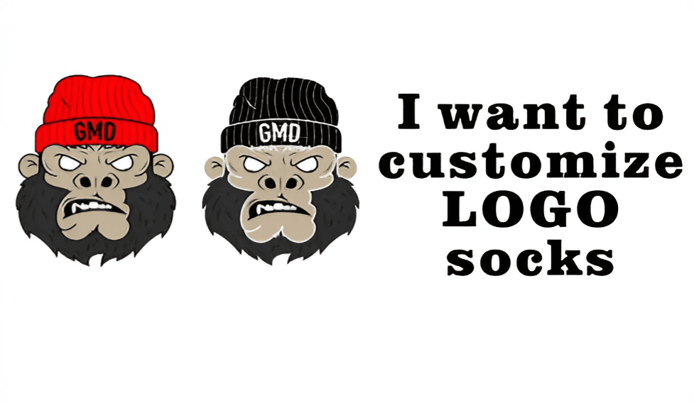 Customizable logo socks featuring GMD design, perfect for knitting enthusiasts and personalized gift ideas, showcasing unique sock customization options.