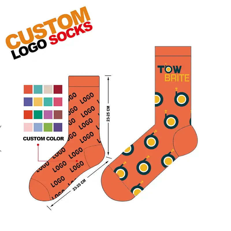 Custom logo socks featuring vibrant patterns and personalized branding options for stylish footwear.