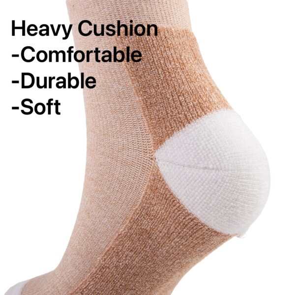 Close-up of a custom bamboo sport sock highlighting its heavy cushion, comfort, durability, and softness for athletic use.