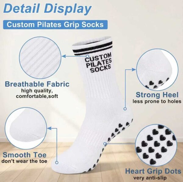 Close-up of bamboo compression socks highlighting breathable fabric, smooth toe, heart grip dots, and strong heel for optimal support and anti-slip grip.